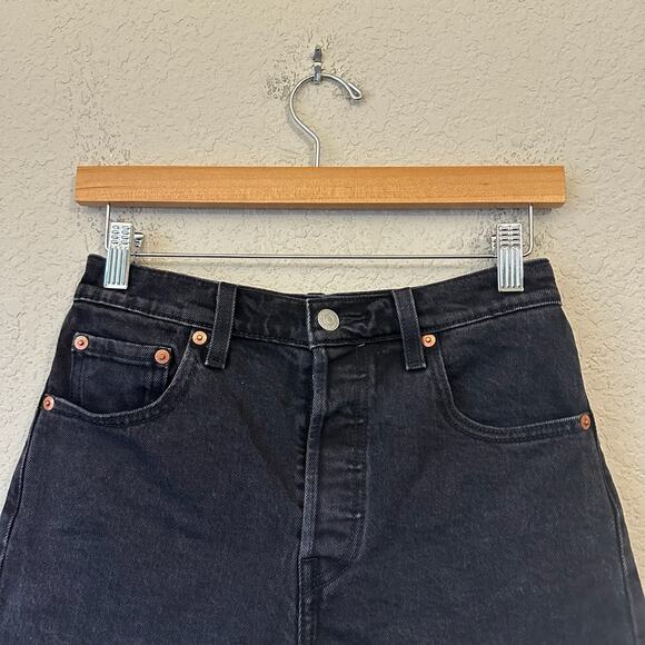 LEVI'S Ribcage Shorts Black Denim Cut Off Frayed High Rise Gothic - Picture 4 of 12